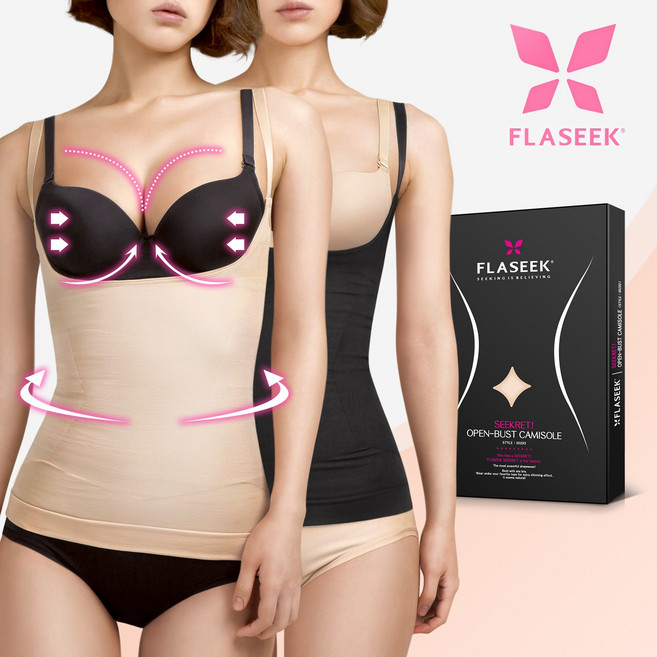 플레시크 시크릿 캐미솔 보정 속옷 / 빅사이즈 케어 다이어트 효과 심리스 니퍼 복대 슬립 끈 나시 코르셋 똥배 체형 이너웨어 브라 가슴 볼륨 업 효과 허리살 / 뱃살 몸매 보정속옷