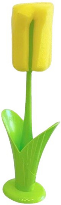 튤립 스타일 실리콘 물병 세척솔 물병 세척솔 좁은물병 세척솔 물병솔 세척솔 긴 물병솔 세척솔 텀블러 청소 세척솔 아기물병 세척솔 젖병 세척솔 텀블러 세척솔 보온병닦, 1개, 녹황색