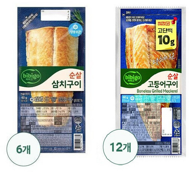 비비고 CJ제일제당구워나온 순살 생선구이 총 18팩(고등어 12팩+삼치6팩), 18개, 60g