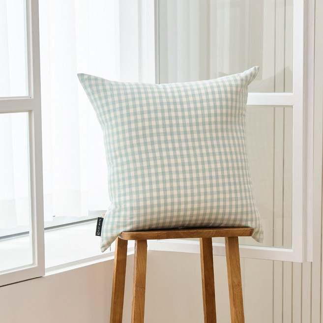 플랫화이트 빵빵하고 오래 사용하는 방수 인테리어용 쇼파 쿠션 (솜+커버), 민트체크