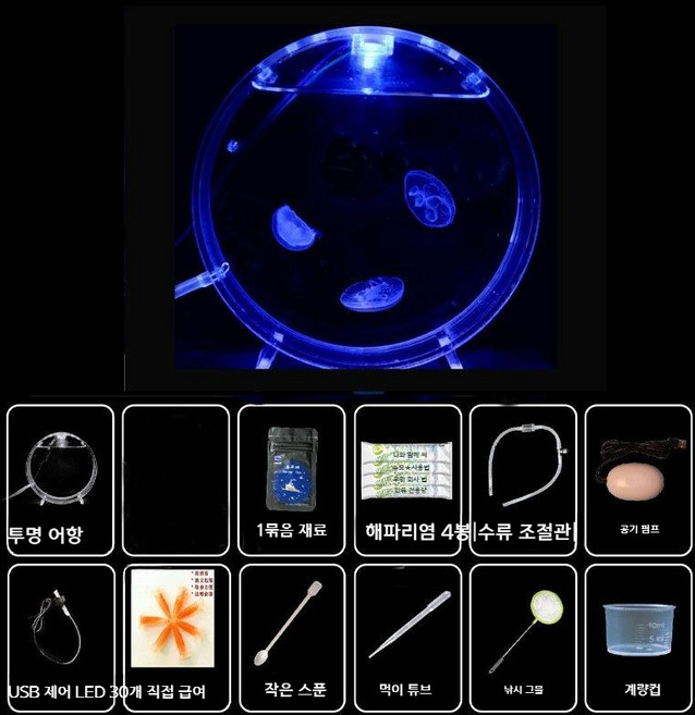 해파리 키우기 어항 수족관 물고기 물멍 관상어 자동순환 조명 수초 인테리어, 달해파리 3마리+사료, 1