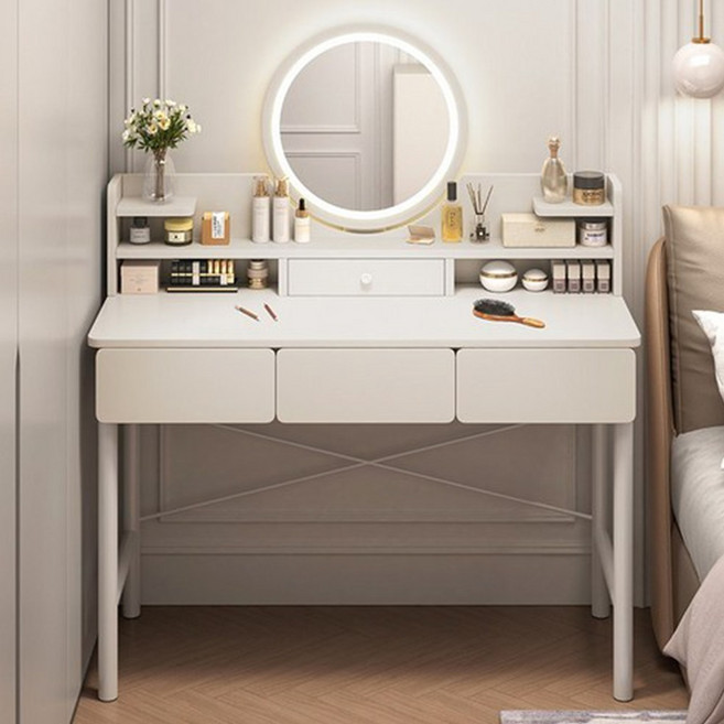 VIIWII 簡約化妝台 帶LED燈 附抽屜, 白色-3抽