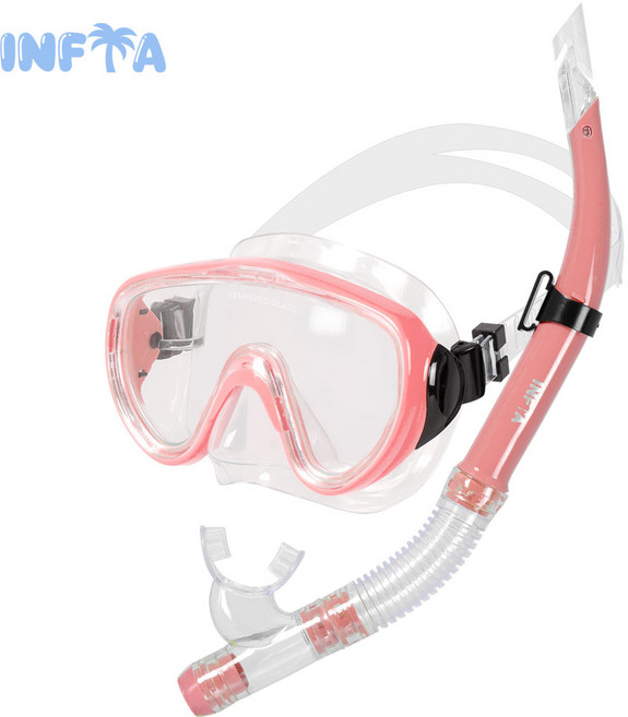 인피아 멀티 피스 스노쿨링 마스크 프리다이빙 스노쿨링 세트, 핑크