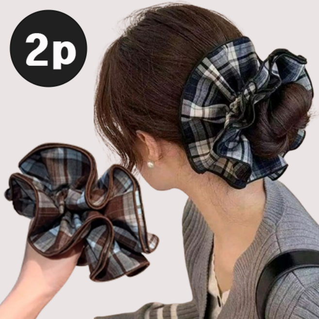공주마마/체크빅셔링곱창헤어슈슈(2칼라한세트)