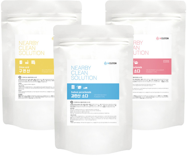 앤클루션 구연산+과탄산소다+베이킹소다 3종 가루세제 분말형 실속세트, 1세트, 1kg