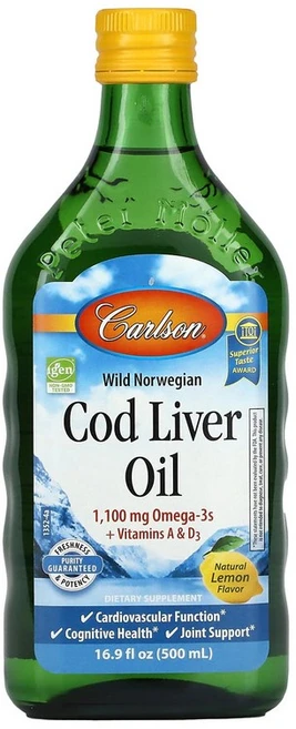 칼슨랩스 노르웨이산 야생 대구 간유 레몬 맛 500ml(16.9fl oz), 1개 - 쿠팡