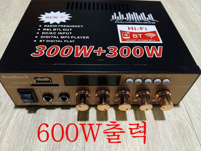 블루투스 앰프 300W + 2CH HIFI 오디오 스테레오 파워 USB FM 라디오 자동차 홈시어터 리모컨 포함, 1개, 차량용 파워 앰프