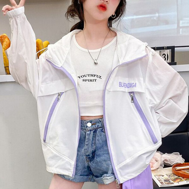 besteffie 여아 아동 경량 후드 방풍 자켓 봄여름용 통기성 캐주얼 아웃도어 레저 스포츠 바람막이 14세 이상