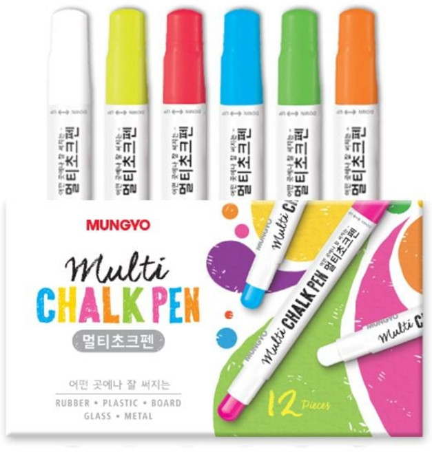 멀티초크펜 주황색 (12개입)/멀티펜/보드유리펜, 1개, 노랑