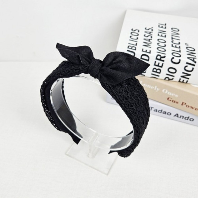 무이토린다 소프트 블랙 니팅 리본 반다나 헤어밴드