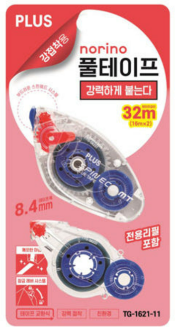 플러스 노리노 풀테이프 본체 + 리필 밸류팩 TG-1621-11, 본체+리필, 6개