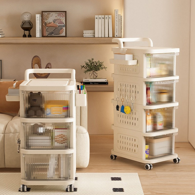 서랍형 수납 트롤리 다용도 이동식 정리대 선반 카트, 화이트, 5단