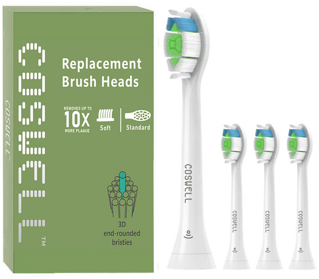 COSWELL 適配飛利浦電動牙刷刷頭|適用HX9/HX7/HX6/HX3| 智能鑽石亮白刷頭, 1個, 4個裝