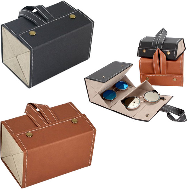 다용도 안경 선글라스 가죽 수납 보관함 여행용 휴대용 정리함 케이스 집 파우치 통 4구 4단