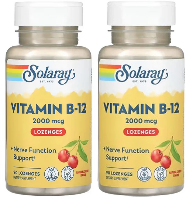 솔라레이 비타민 B-12 2 000mcg 90체리 사탕 정제, 2팩, 90정 - 쿠팡