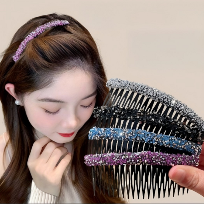고급 크리스탈 포인트 빗살형 고정 헤어핀 4P 세트