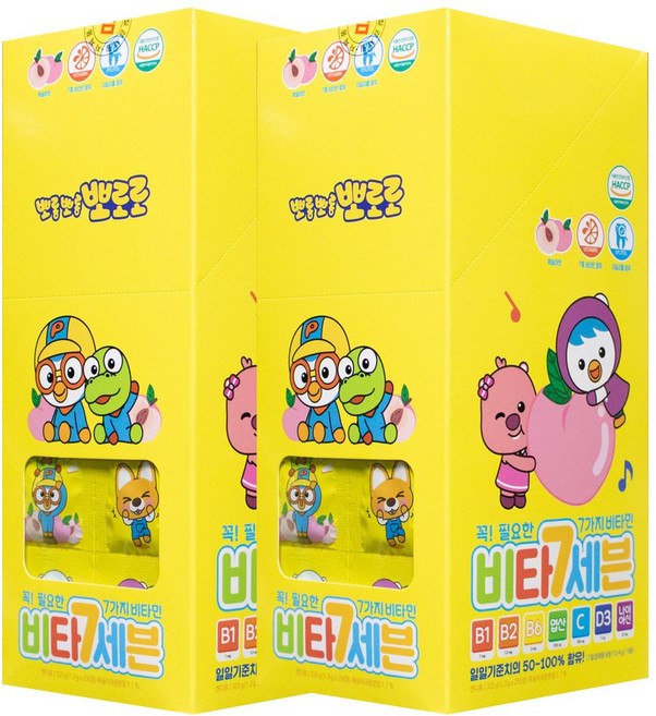 뽀로로 뽀롱뽀롱 비타민C 복숭아맛, 250정, 2개
