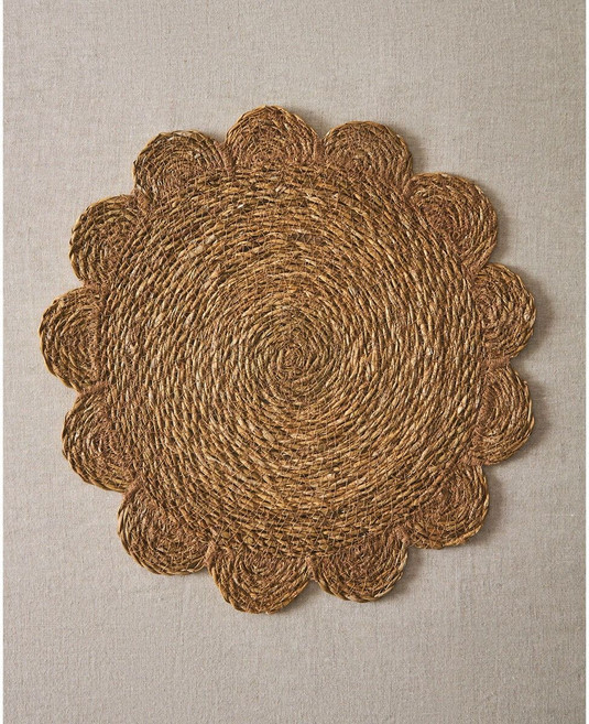 자라홈 브랜드관 꽃모양 라탄 테이블 매트 43201023052 425146, 38 cm, 라이트 베이지