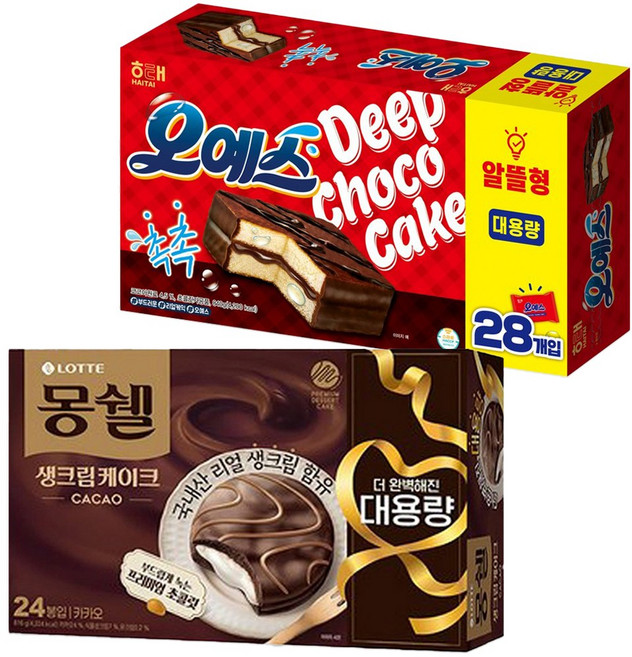 롯데 몽쉘 카카오 816g 24봉입 + 해태 오예스 840g 28봉입