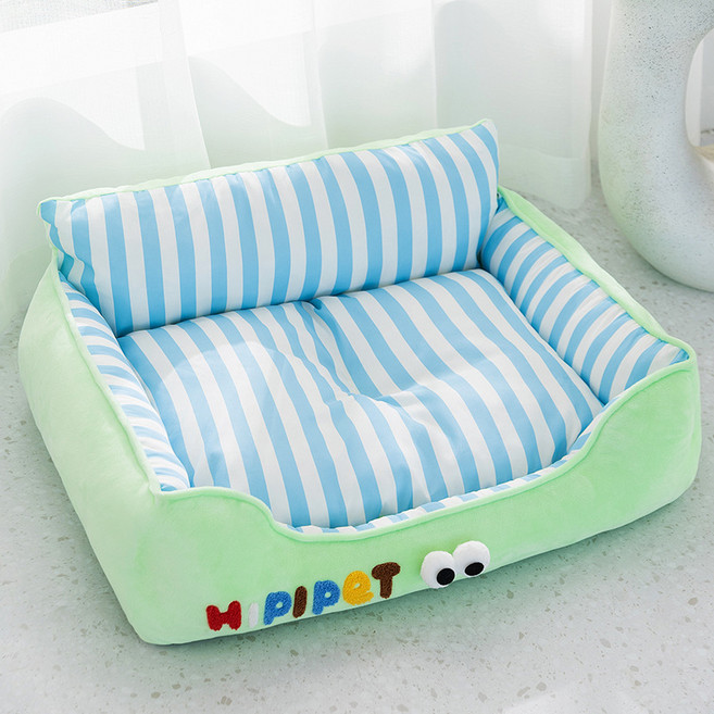 HANTAO 강아지 쇼파 펫 여름용 베어 쿨 양면 베드 방석, 1개, 푸른색