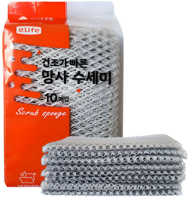 롯데이라이프 대용량 망사수세미 그레이, 1개, 10개입