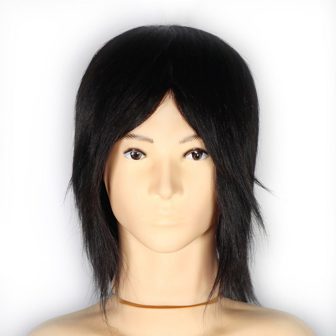 인모 100% 이용사 커트 드라이 펌 염색 아이롱 연습용 미용 남자 통가발 마네킹, 1개, 블랙