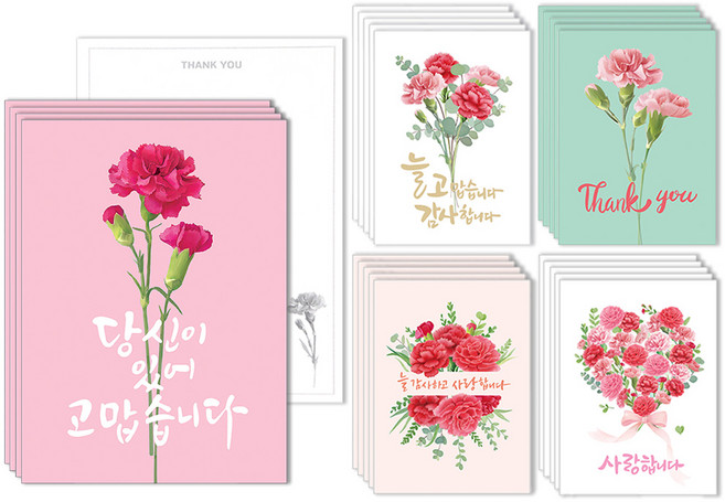 마음담아 카네이션 다용도 감사 엽서 카드 50장세트