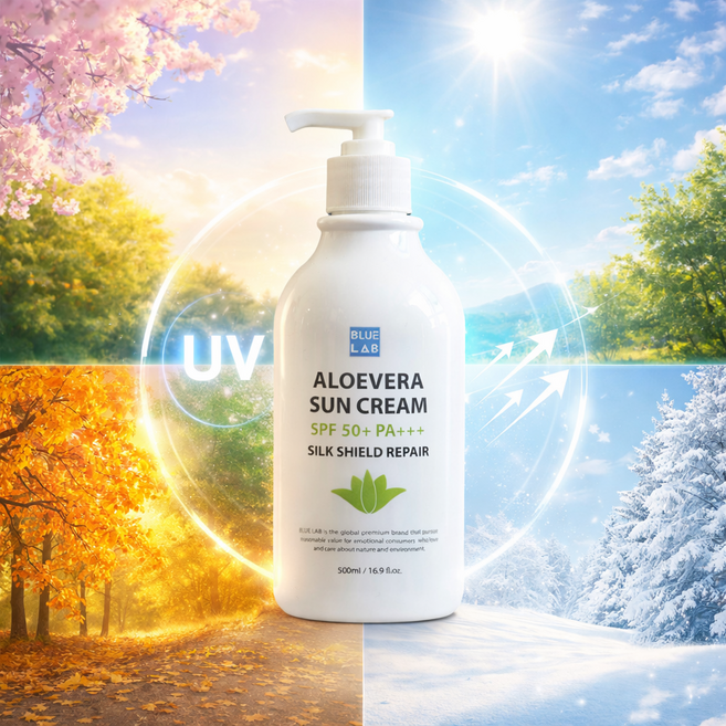 BLUE LAB 백탁없는 알로에베라 데일리 대용량 선크림 SPF 50+ PA+++, 1개, 500ml