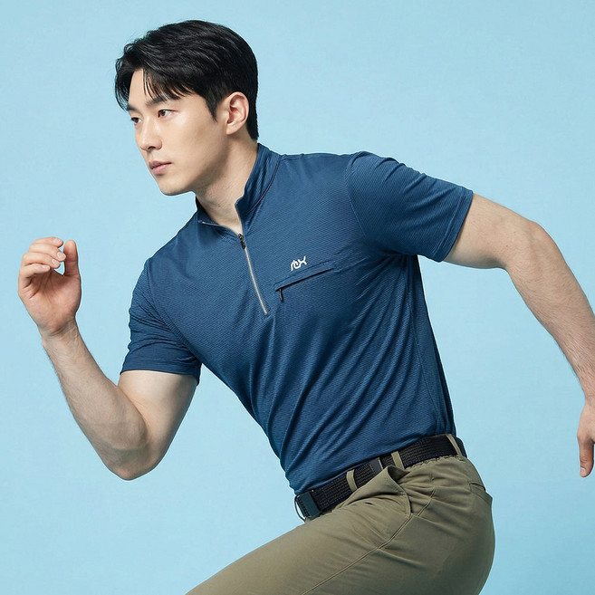 1+1 남성 슈퍼 쿨 스판 반팔 티셔츠 등산 티 작업복 상의 기능성 반집업