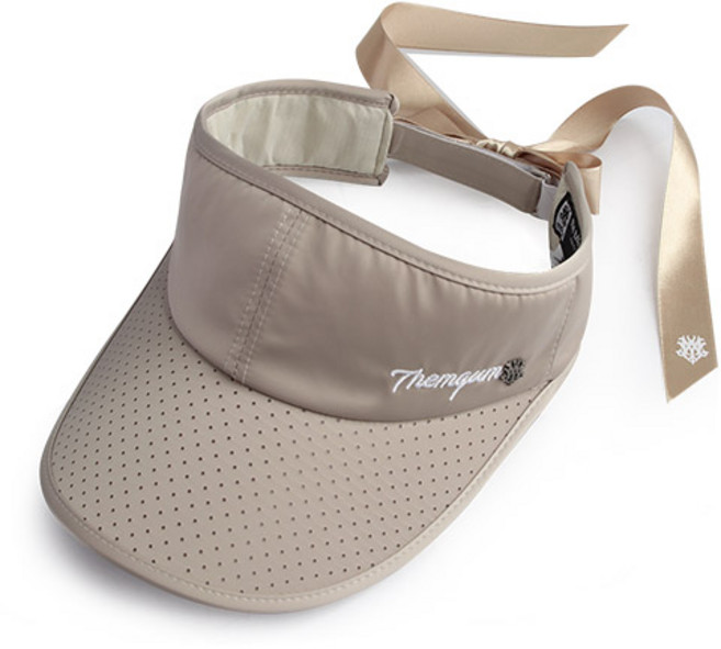 THEMQUM 여성 리본 쿨 골프 썬캡 햇빛 자외선 차단 모자 캡가드 모자케이스 구성, 베이지