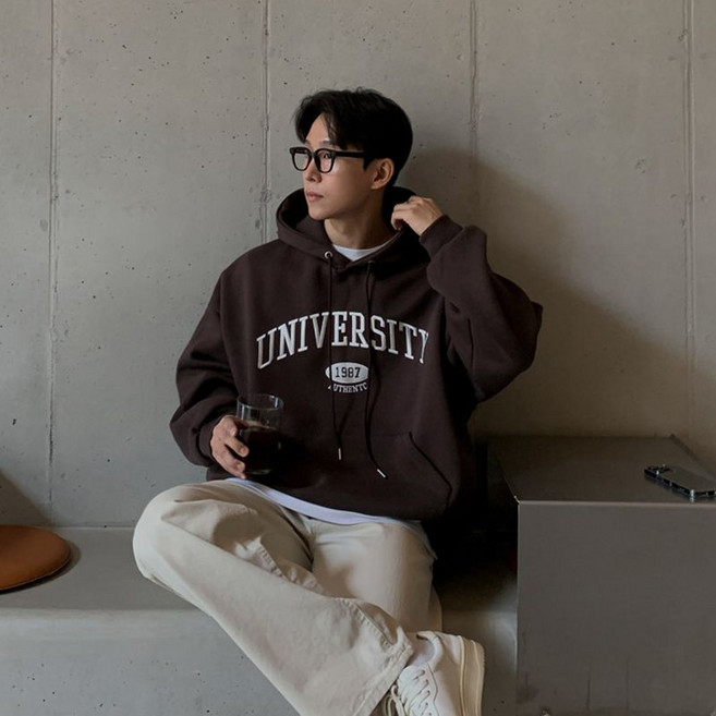 ANYOU 남성용 오버핏 레터링 후드티 데일리 캐주얼 베이직 맨투맨