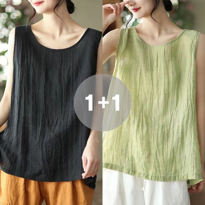 지디오 여성 나시 2개 세트 빅사이즈 민소매 티셔츠 라운드넥 얇은 시원한 여름 이너 나시티