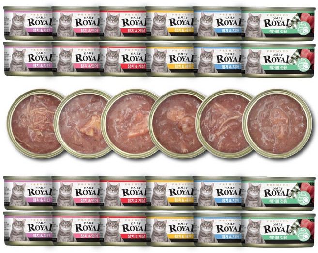 프리미엄 로얄 데일리 고양이캔, 30개, 60g, 6종콤보