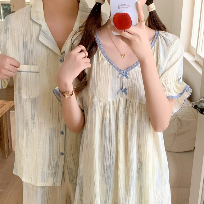 러빙리 그리앤 여름 반팔 커플 파자마 러블리 원피스 잠옷 홈웨어 상하세트