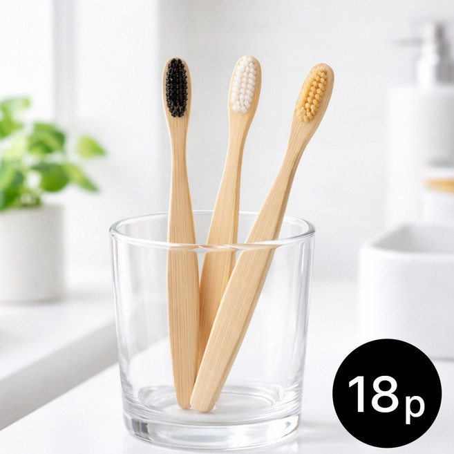 크레나 에코브러쉬 대나무 칫솔 친환경 플라스틱 제로 여행용추천, 18개, 1개입