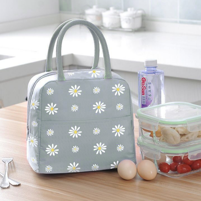 하피디코 간편 데이지 보온 보냉백 도시락 가방 런치백, 그레이, 1개