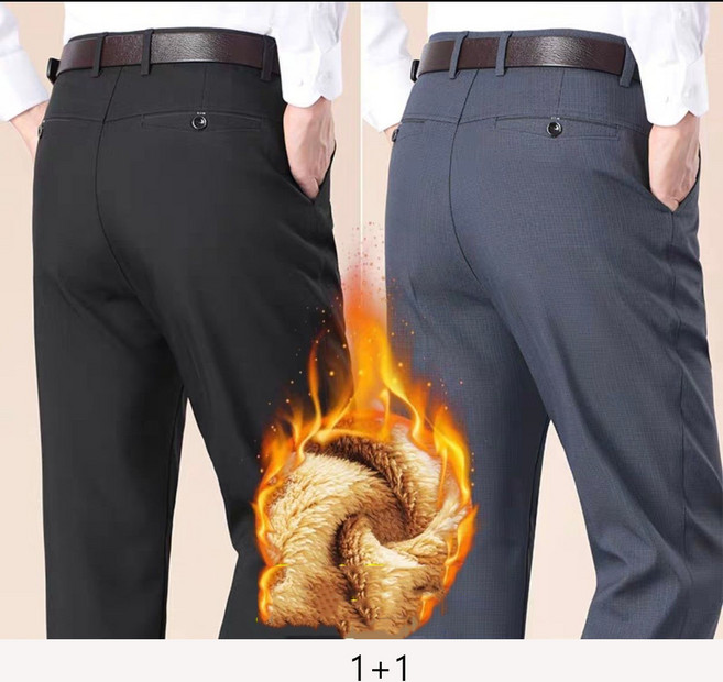 1+1 중년 남자 기모 바지 겨울용 두꺼운 캐주얼 팬츠 방한 보온 바지 두색 세트 JS