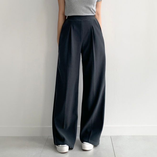 하바우 여성 캐주얼 스판 밴딩 롱 숏 와이드 핀턱 슬랙스