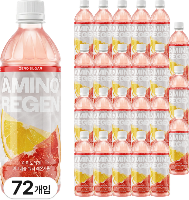아미노리젠 마그네슘 워터 제로슈거 아미노산 레몬자몽맛 이온 음료, 72개, 500ml