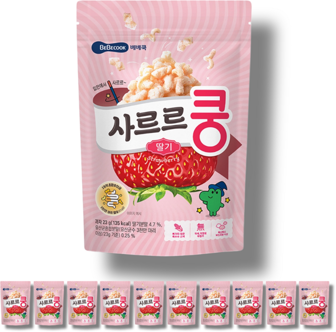 베베쿡 사르르쿵 23g x 10개- 딸기, 10개