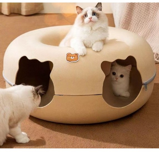 누비펫 고양이 숨숨 하우스 터널 동굴집, 베이지, 1개