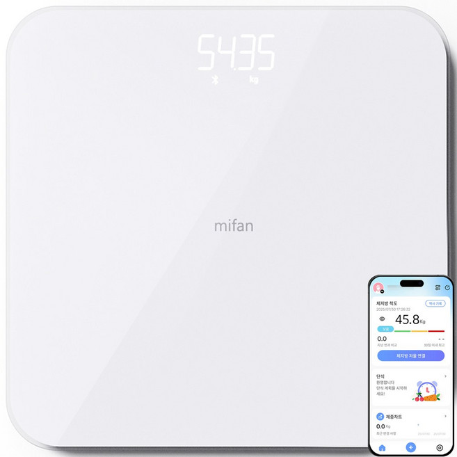MIFAN 가정용 디지털 LED 인바디 체지방 체중계, 1개, 화이트, FL5049-6