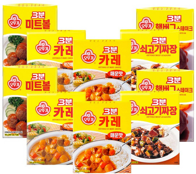 오뚜기 3분 소스 5종 세트 카레 매운맛 2개 + 카레 약간매운맛 2개 + 쇠고기짜장 2개 + 햄버그스테이크 2개 + 미트볼 2개, 4세트