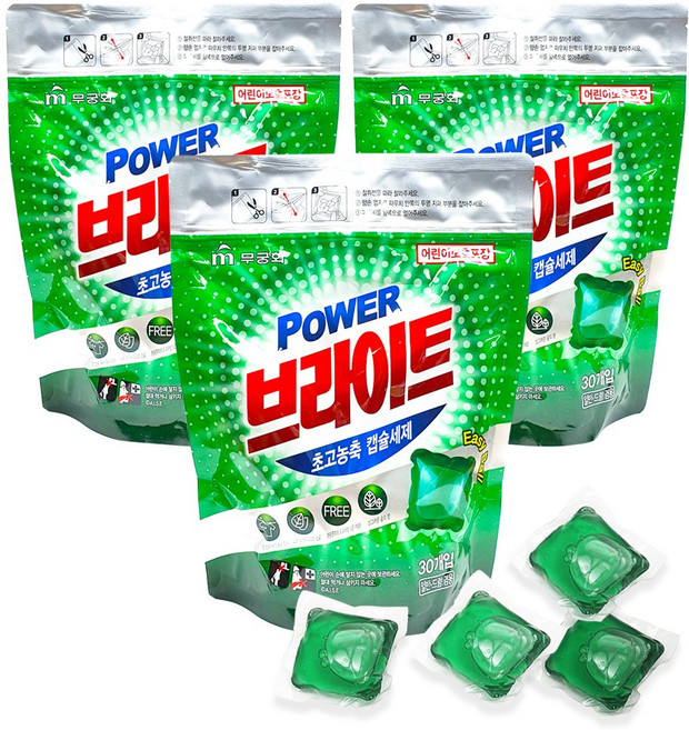 파워 브라이트 초고농축 세탁 캡슐세제 30개입 무궁화 30년 생산기술로 만든, 3개