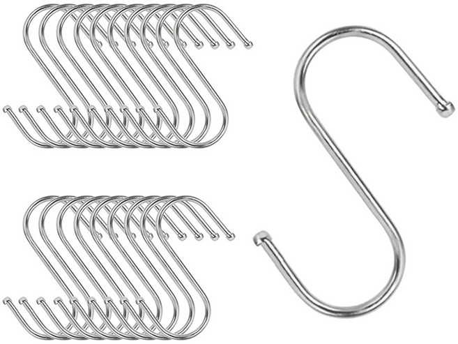 룸앤무드 다용도 S자 고리 후크 걸이 스테인레스 대형(L), 실버, 20개