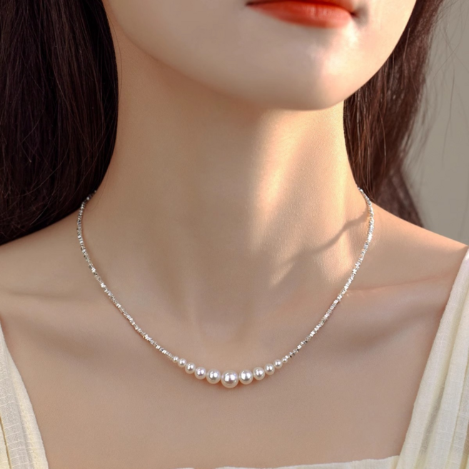 시옌원 그러데이션 스마일 진주 실버 력셔리 목걸이