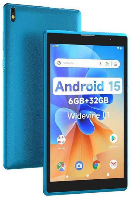 COOPERS 태블릿 안드로이드 15 태블릿 7인치 6GB RAM 32GB ROM 지원 1TB 확장 컴퓨터 태블릿 PC 쿼드 코어 프로세서 IPS 터치 스크린 2+5M, 블루, Wi-Fi