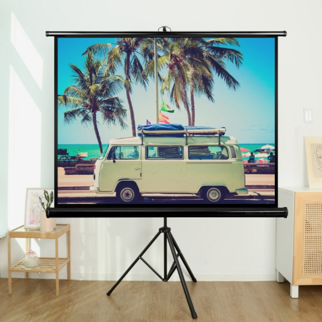 (태리) 빔프로젝터 스크린 삼각대 일체형 스탠드 유압 빔스크린 족자 가정용 캠핑용 휴대용 177.8cm(70인치)