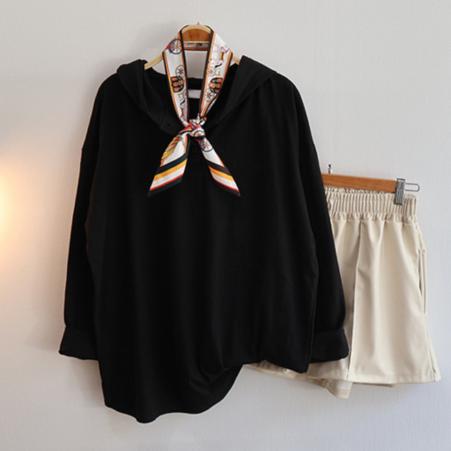 긴팔 티셔츠 단추 후드 박스티