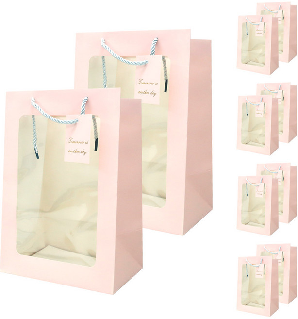 리드홈 투명창 꽃다발 화분 플라워 선물포장 윈도우 쇼핑백 10P, 핑크